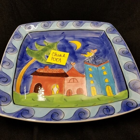 Vintage 1999 Marianne Vinich Ceramic Hand Painted Square Plate Love Bird Tray - Picture 2 of 5